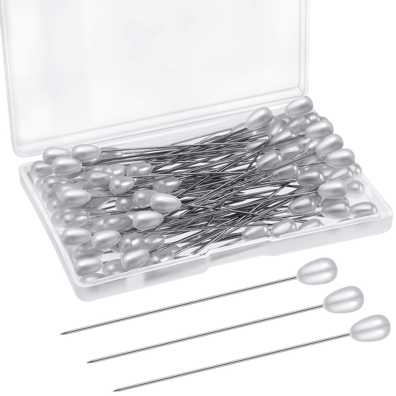 Corsage Boutonniere Pins Teardrop Pearl Bouquet White Straight Head Pins for DIY Crafts Jewelry Making Sewing Wedding Flower Decorations (100 Pieces with 1 Box)